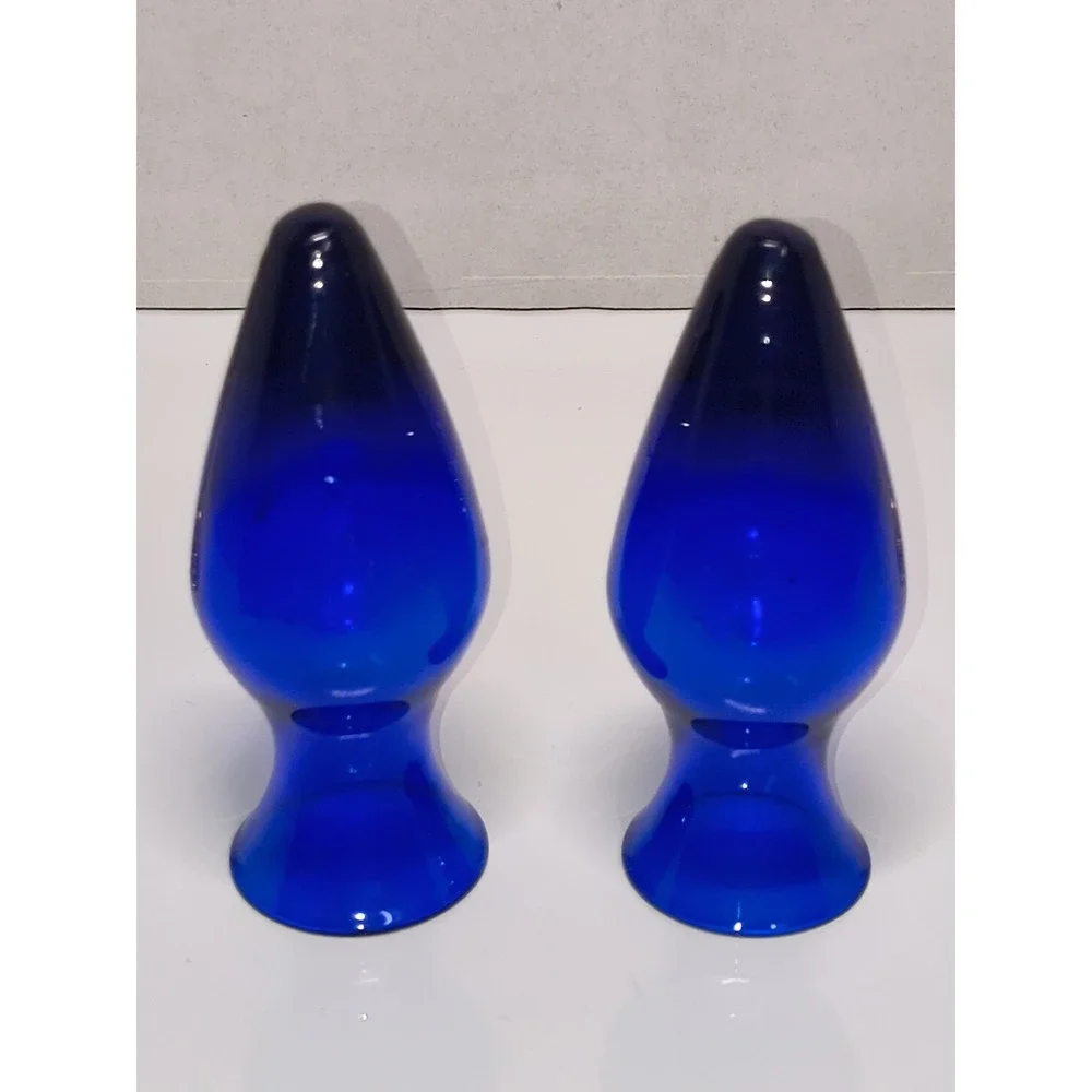 Vintage Cobalt Blue Mini Glass Bud Vase Ornate Metal Stand Set Victorian Style‎